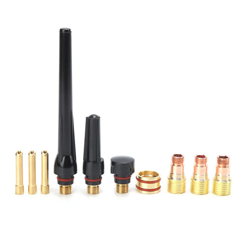 All In One 17Pcs TIG Torch Consumables Kit With Glass Nozzles Gun Tails Tungsten Clamps Silicone Ring Guide Pieces And Fixed Sleeve