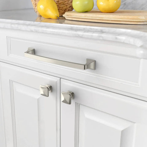 10 Pack Brushed Satin Nickel Cabinet Pulls, 7 Inch Hole Center Kitchen Bath Drawer Handles on white kitchen cabinet drawer