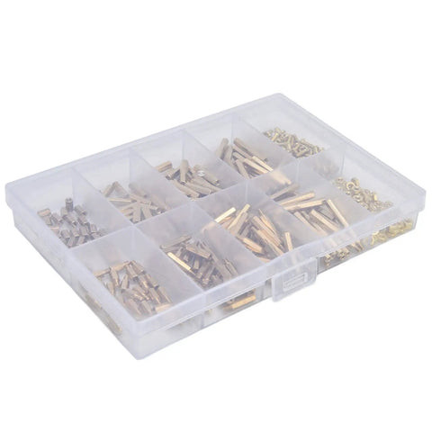 350 Piece M2 Screw Kit With Hex Bits And Brass Nuts All In One Fastener Set For PC Builds And Laptop SSD Install Durable Copper And Stainless Steel Hardware 10 Tools Included Versatile Heavy Duty clear organizer case with copper and brass M2 screws