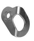 Heavy Duty Stainless Steel Climbing Bolt Hangers, UIAA Certified Rock Anchor Gear, M12 Mounting Plates For Rappelling, close-up view of a silver mounting plate.
