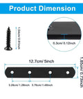 Dimensions of 5 Inch Black Mending Plate Straight Braces With Screws, Heavy Duty Corner Brackets, showing length and screw size