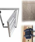 Nifty Concealed Tile Access Panel With Magnetic Push Button Door showing aluminum frame and magnetic latch, ideal for modern bathrooms.