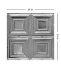 Drop In Tin Plated Steel Wall And Ceiling Dope Pattern Panels 2x2 Ft Unfinished 12 Pack showing four panels with dimensions