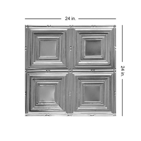 Drop In Tin Plated Steel Wall And Ceiling Dope Pattern Panels 2x2 Ft Unfinished 12 Pack showing four panels with dimensions