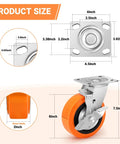 Diagram of Six Inch Industrial Casters Set Of Four With Dual Ball Bearings, Polyurethane Wheels, and Plates with Brakes dimensions