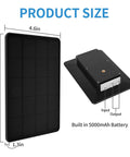 Trail Camera Solar Power Kit With Built In 5000mAh Battery IP66 Waterproof showing dimensions and input output ports