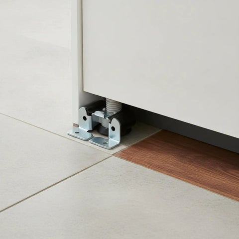 Four Point Nine Two Inch Adjustable Furniture Leveling Leg With PP Plastic Replacement Foot for cabinets on tile floor