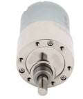 12V DC Gear Motor With Mounting Bracket And Speed Governor 100 RPM Low Speed Mean Torque Permanent Magnet Drive For Industrial Automation And Heavy Duty Equipment XD37GB3530 front view, metal shaft, compact gear motor