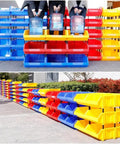 Heavy Duty Parts Rack With 48 Compartments Blue Floor Standing Tool Organizer For Garage Modular Bin Setup with colorful bins.