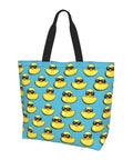 Big Lightweight Tote For Women With Cool Duck Sunglasses Print Reusable Foldable Travel Shoulder Bag Water Repellent Polyester