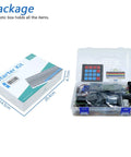 Dope Raspberry Pi Starter Kit with 223 components and 128 projects packed in a clear plastic box, shown alongside boxed packaging.