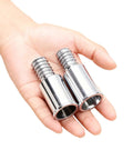 Aluminum Threaded Mop Handle End Repair Kit And Extension Pole Adapter Set Dual Pack held in hand, showing silver connectors