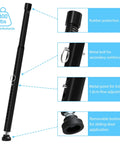 Two In One Sliding Door Security Bar Adjustable From 16 To 51 Inches Two Pack Heavy Duty Interior Window And Patio Door Security Rod Black Childproof Extra Long Fits Most Sliding Glass Doors And Windows With Adjustable Width For Easy No Tool Installation, black security bar with detailed features displayed, such as rubber protection and removable bottom