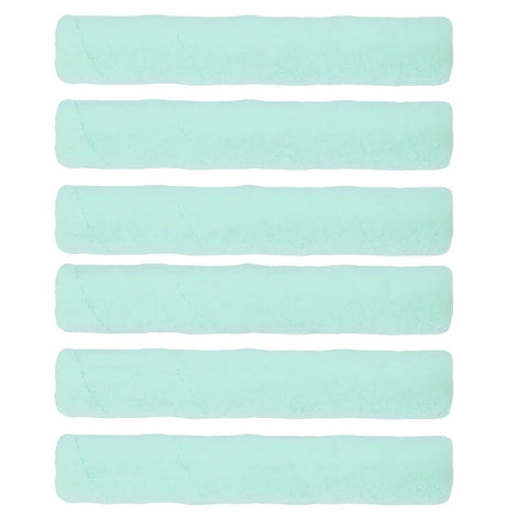 14 Inch Paint Roller Cover For Smooth Walls Heavy Duty Latex Foam Roller Sleeve With Drip Free Hold showing five foam sleeves in light blue.