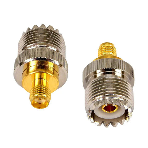 SMA Female to SO239 PL-259 Coax Adapter Two Pack for UHF Radios and Walkie Talkies Baofeng CB SDR UV-5R Series Gold-Plated Pins Brass Shell