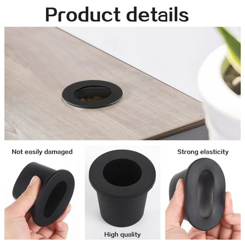 Three Piece Patio Table Umbrella Hole Ring Insert And Cone Wedge Kit for 2.5 Inch Table Holes shown in black durable rubber.