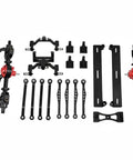Top Tier 1/16 RC Crawler Links Set Heavy Duty Damping System Replacement Kit showing metal linkages and components for chassis upgrade.