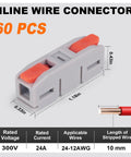 60 Piece Lever Wire Connectors Mini Quick Connectors Push In 1 In 1 Out Electrical Butt Splice Inline Terminals 24 to 12 AWG Safe High Temp Flame Retardant Tin Plated Copper Reusable No Fuss Easy Snap with size details