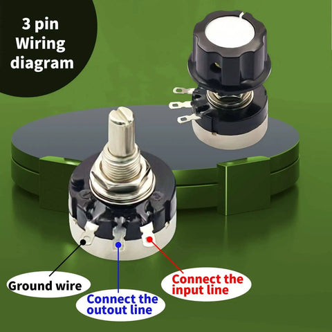 High-Quality 50K Ohm Single Turn Carbon Film Rotary Taper Potentiometer Set with Two A03 Knobs and Two Dials, wiring diagram
