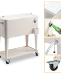 80 Quart Rolling Ice Chest Cooler Cart For Patio Parties Party Ready Stand Up Beverage Trolley With Shelf Beige Finish