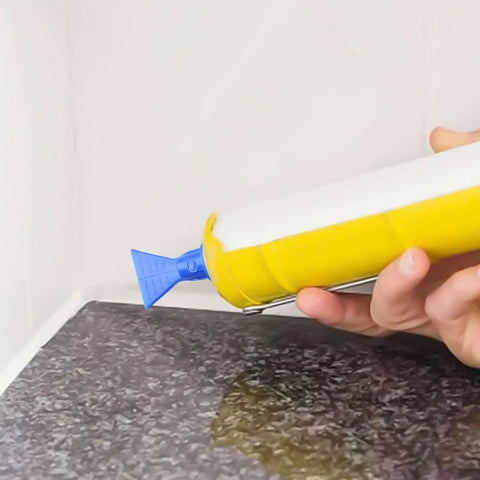 Caulking Finisher Kit With Silicone Nozzles 5 Flat Tips For Cartridge Caulking Tubes Easy Grip Blue Precision Sealant Tool For Smooth Joints Leakproof Caulking Finish DIY Ready Pro Grade Must Have applying sealant to a countertop corner