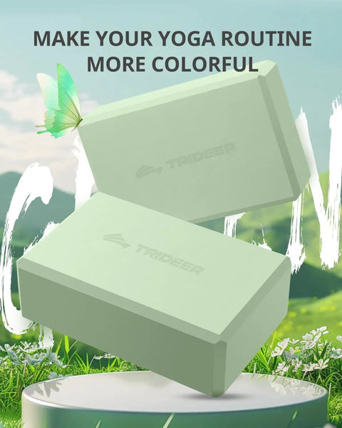 Premium Soft Foam Yoga Blocks For Pilates And Meditation Lightweight Odorless Cushioned Supports For Stretching Toning And Daily Fitness Killer Comfort Mint Green Two Pack on grassy background.