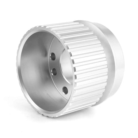Thinking Process: silver aluminum alternator pulley for 351C engine, ribbed V-belt groove, OEM PC-2255 replacement
