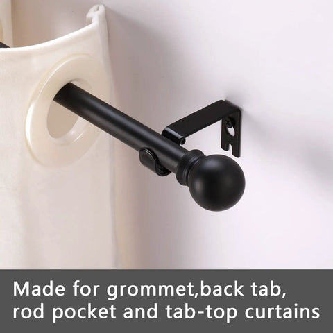 Five Eighth Inch Curtain Rod Set For Windows 32 To 48 Inches Matte Black Heavy Duty Splicing Curtain Rod with grommet curtain