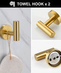 Dope Brushed Gold 5-Piece Bathroom Hardware Set with 23.6 Inch Towel Bar, Toilet Paper Holder, Two Robe Hooks