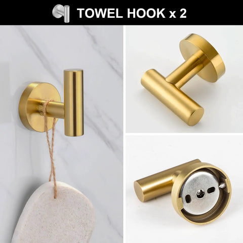 Dope Brushed Gold 5-Piece Bathroom Hardware Set with 23.6 Inch Towel Bar, Toilet Paper Holder, Two Robe Hooks