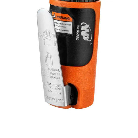 Mini Pneumatic Straight Die Grinder 25000 RPM Inline Air Tool with collet adjustment lever and warning label.