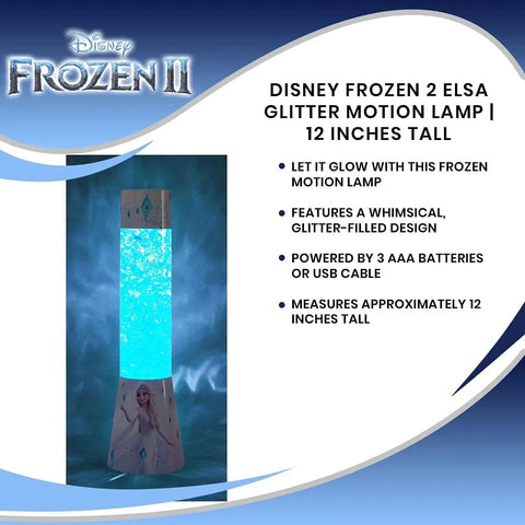 Disney Frozen 2 Elsa Glitter Lamp LED Light For Bedroom Desk Bedside Table 12 Inch Tall Official Disney Princess Collectible Lit Mood Light Sparkly Snow Queen Decor Accent For Home Decor And Room Essentials with iridescent glow