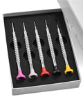 Watch Repair Screwdriver Kit With Color Coded 3 Piece And 1 Piece Set stainless steel in box, pink, gray, red, black, yellow handles