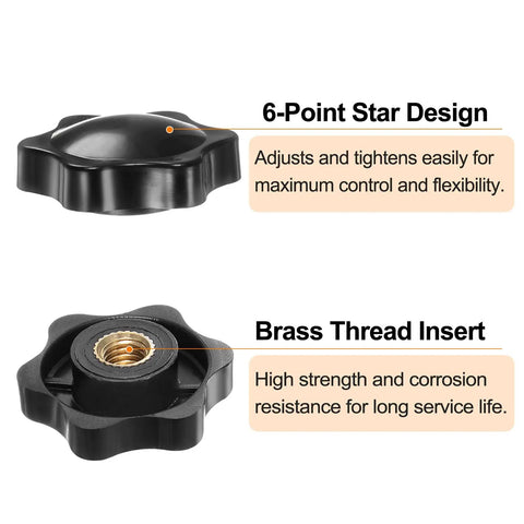 12 Pcs Star Knobs M8 Female Thread 38mm 6-Point Plastic Head Brass Insert Non-Through Hole Screw-In Hand Knob Clamping Handle