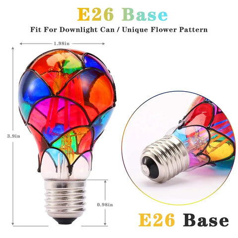 Non Dimmable Edison Filament LED Bulbs 6W E26 Base A19 Style 40W Equivalent Clear stained glass look