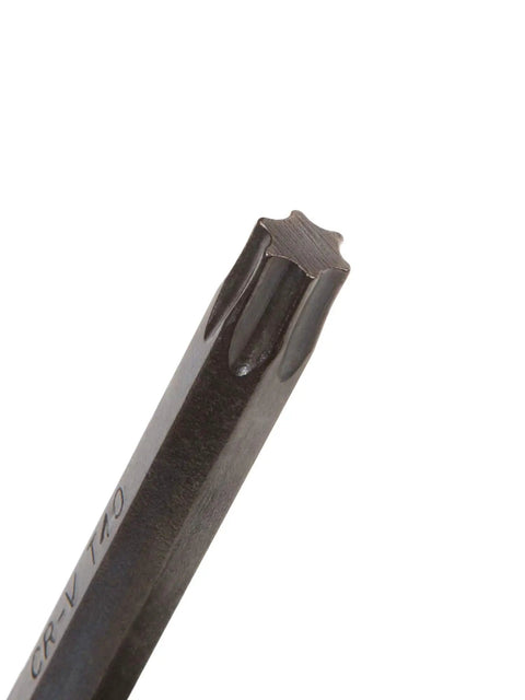 Close-up of a T9 Folding Star Key Wrench with chamfered end, part of the 8-Piece Folding Star Key Wrench Set, black oxide finish.