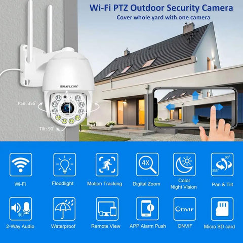 Outdoor WiFi Security Camera System With Around The Clock Recording, Spotlight Color Night Vision, Motion Tracking And Alerts