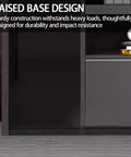 Heavy Duty Floor Standing Bookshelf And File Cabinet Pairing Warm Wood Tones With Dark Steel Builds Serious Storage Flex for raised base design detail.