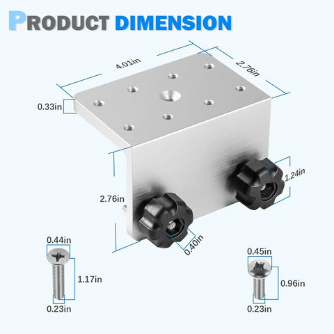 90 Degree Boat Track Mount Bracket For Versatrack, Cannon, Lund, Scotty, Ranger And More Aluminum Pre Drilled Gunnel Track Mount For Rod Holders And Marine Accessories. 4.01 x 2.76 in dimensions