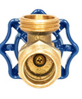 Boiler Drain Valve Brass Three Quarter Inch MIP To Three Quarter Inch MHT With Blue Handle For Sediment Flush