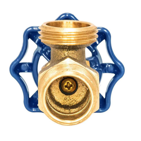 Boiler Drain Valve Brass Three Quarter Inch MIP To Three Quarter Inch MHT With Blue Handle For Sediment Flush