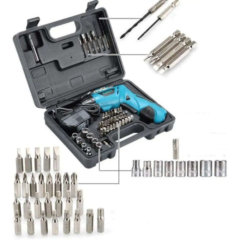Cordless Lithium Electric Hammer Drill And Impact Driver Kit Featuring Fast Charging Battery Tough Carry Bag And Precision Bits in case.