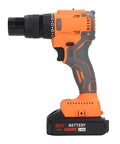 Rivet Nut Kit Lithium Brushless Cordless Hand Tool For Fast Installations One Hand Operation And Smooth Auto Feed Pro Grade For Metalworking Cabinets Furniture And DIY Projects, orange drill side view, 20V battery