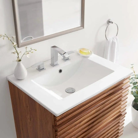 Cayman 24 Inch White Ceramic Bathroom Sink For Vanity Modern Design And Durable Ceramic Construction 8 Inch Centerset Mount