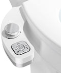 Bidet Attachment For Toilet With Dual Nozzles Frontal And Rear Wash Non Electric Fresh Water Seat Attachment Self Cleaning Nozzles And Adjustable Water Pressure Chrome Silver Easy Button Upgrade showing control panel.