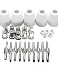 Get A Killer Plasma Cutter Set With Top Tier Electrodes Tips Shield Cups Plus Gas Rings For PT-31 JG-40 Machines To Keep Your 40A Cuts Slicke, featuring ceramic shield cups and metal tips.