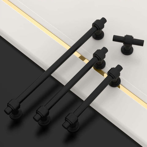 Hella Sleek 10 Pack Matte Black Cabinet Handles Five Inch Drawer Pulls For Modern Kitchen Cupboard Hardware on white surface.