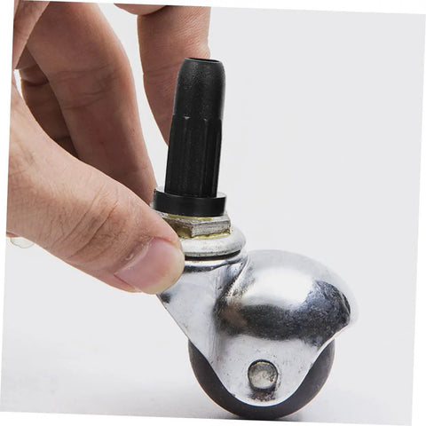 Solid Black Nylon Chair Leg Floor Protectors For Swivel Office Chairs Anti Scratch Furniture Feet Caps on a roller wheel.