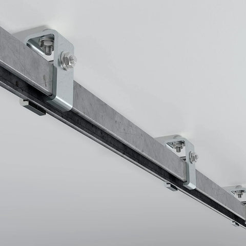 Mounted 57 Inch Strut Channel Trolley Track In 1-5/8 Inch By 1-5/8 Inch Profile, 12 Gauge Steel U-Channel With Galvanized Finish