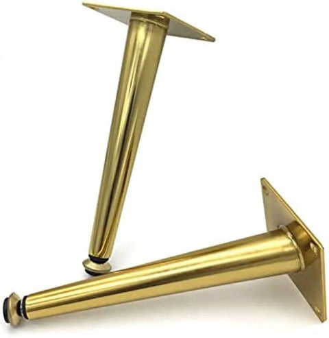 Heavy Duty Adjustable Furniture Legs With Slick Oblique Tapered Design For Couches Tables Desks showing gold tapered metal legs.